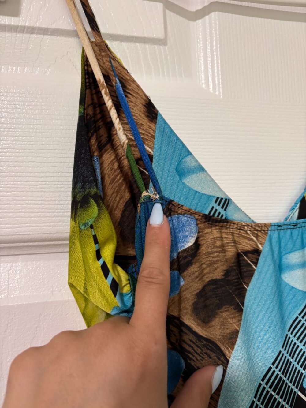 Abstract Print Midi Dress | Blue & Green Colourful Spaghetti Strap Dress (M) - Picture 4 of 11